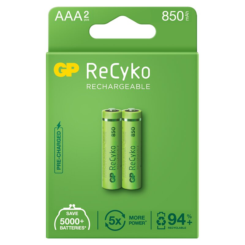 2 x uppladdningsbara batterier AAA / R03 GP ReCyko 850mAh