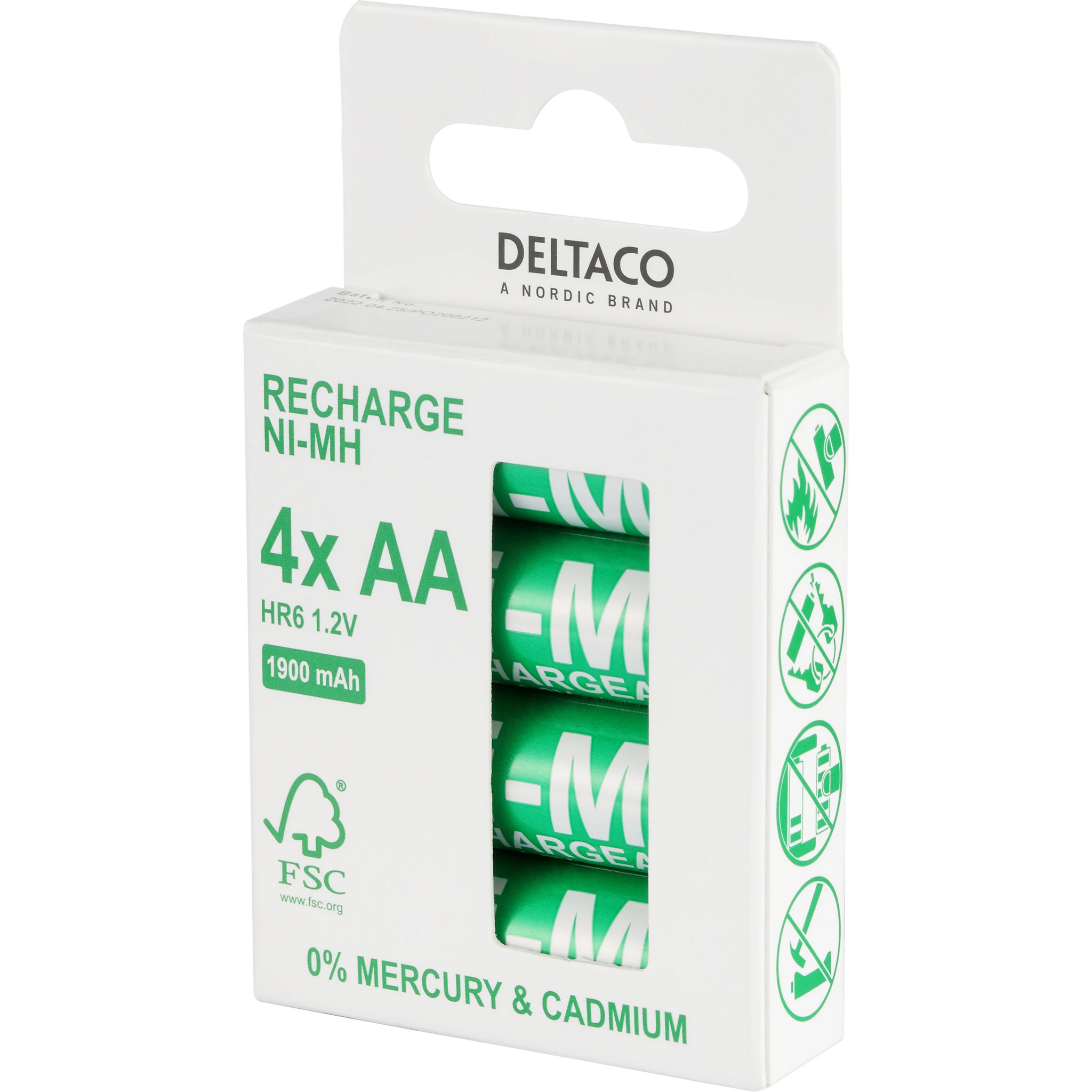 Uppladdningsbara batterier Deltaco Ultimate Ni-Mh, 1900mAh, 4-pack