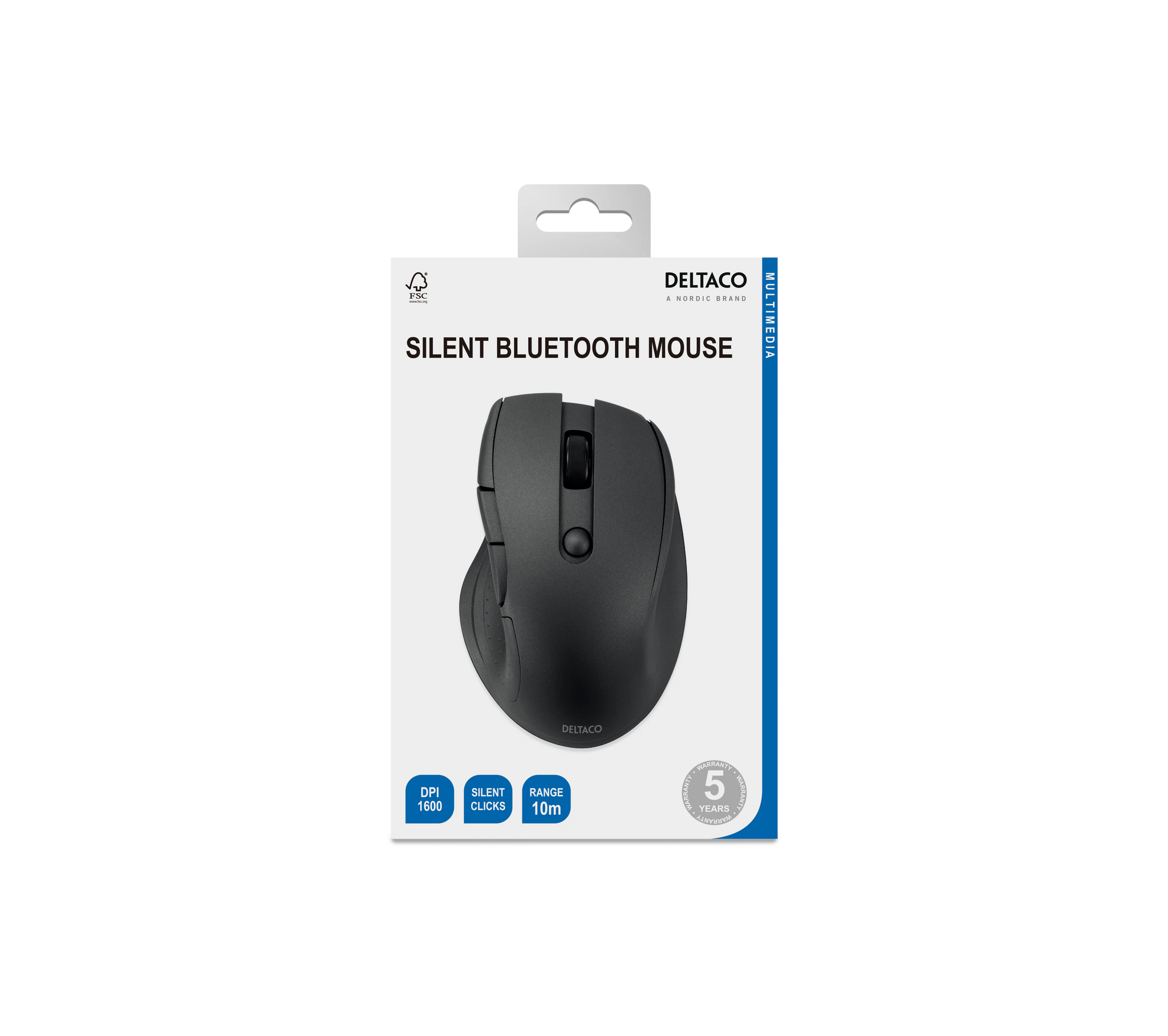 Deltaco Bluetooth Office Mouse, 5 knappar, 600-1200 DPI - Svart