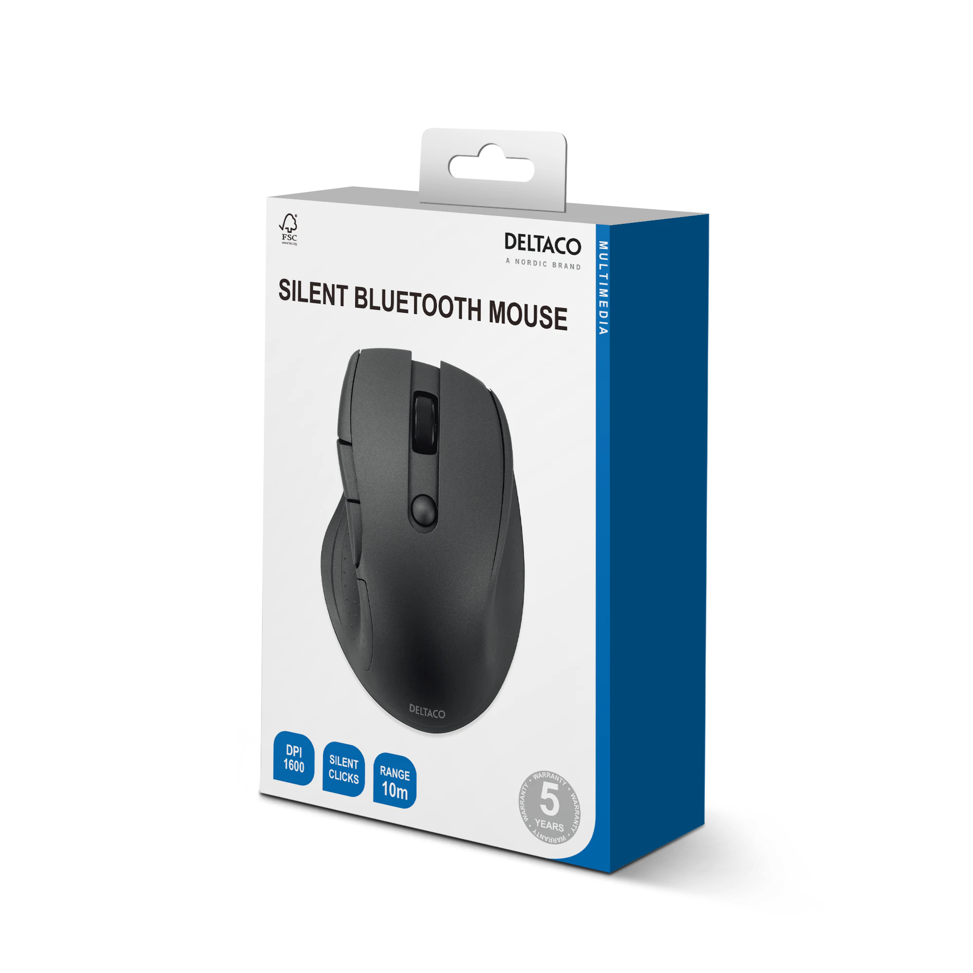 Deltaco Bluetooth Office Mouse, 5 knappar, 600-1200 DPI - Svart