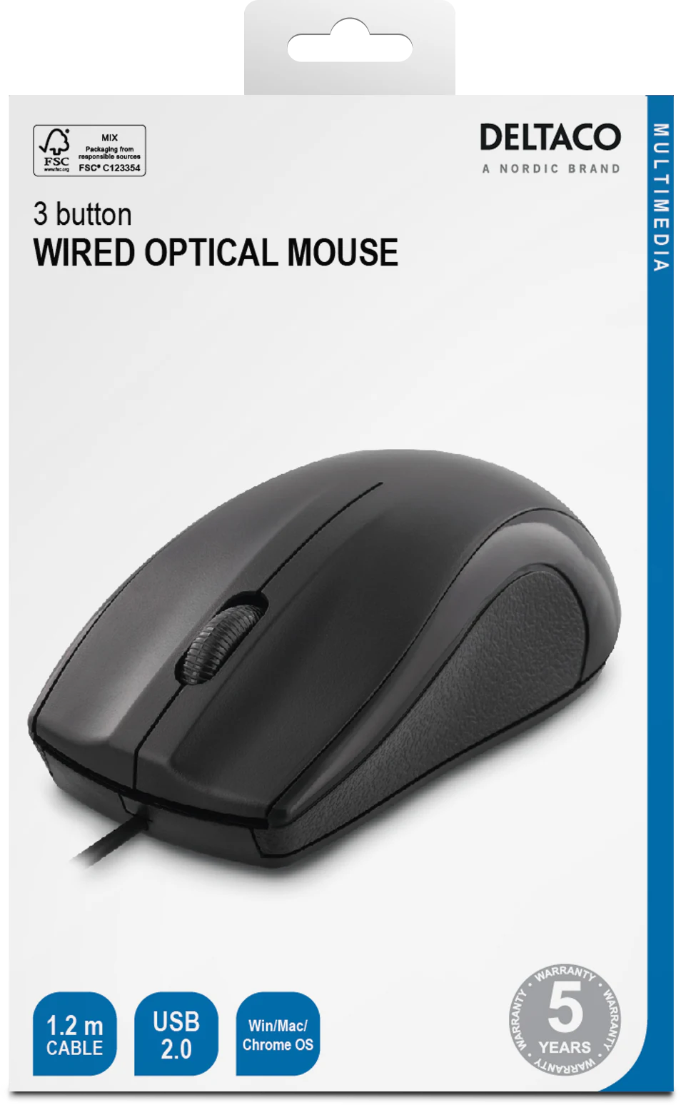DELTACO MS-711 Trådad Optisk Mus – 1200 DPI, 3 knappar, USB