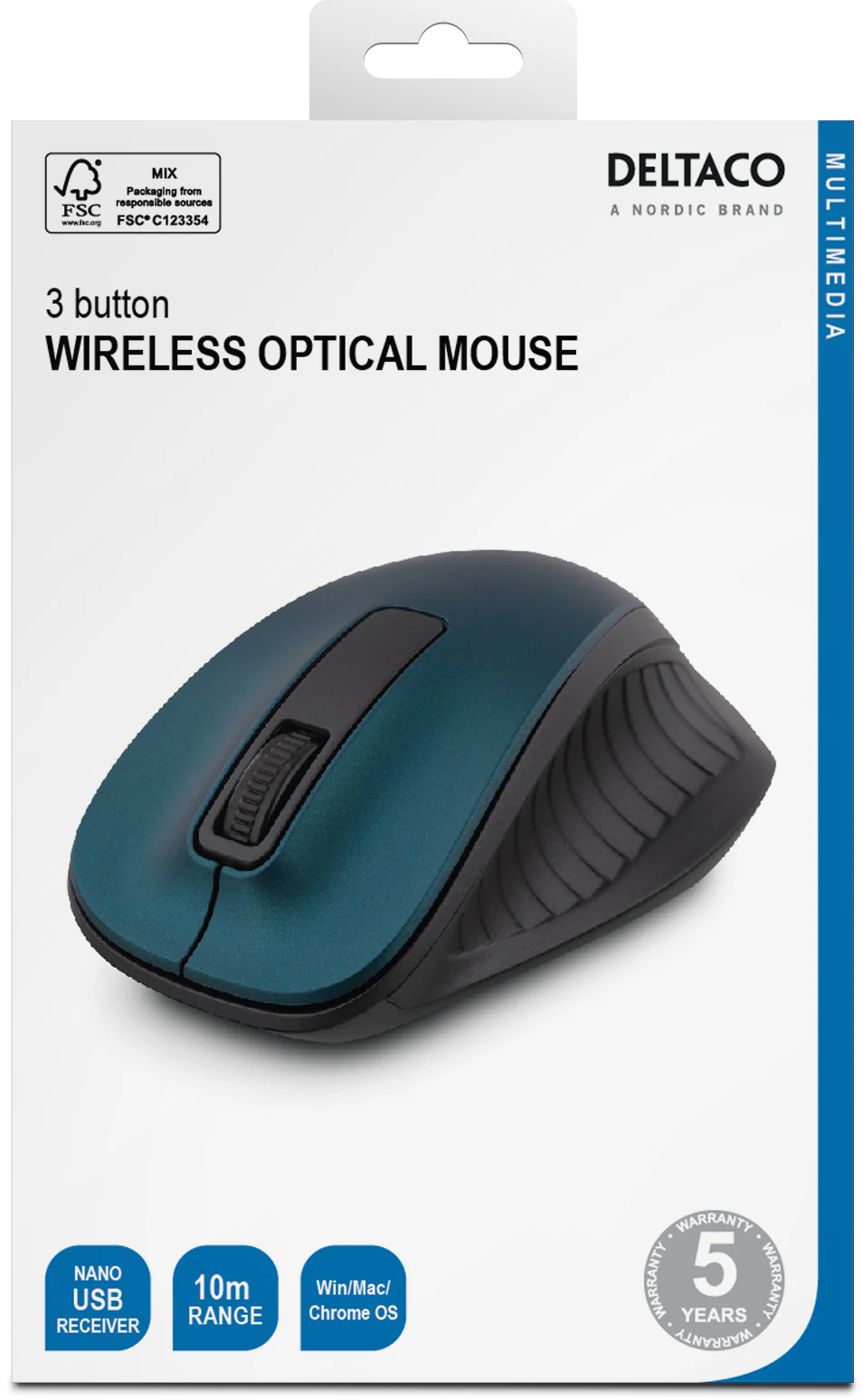 DELTACO Wireless optical mouse, 1200 DPI, blue