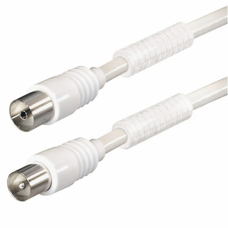 Qbulk antennkabel 7,5 meter med ferrit, vit – IEC hane till hona