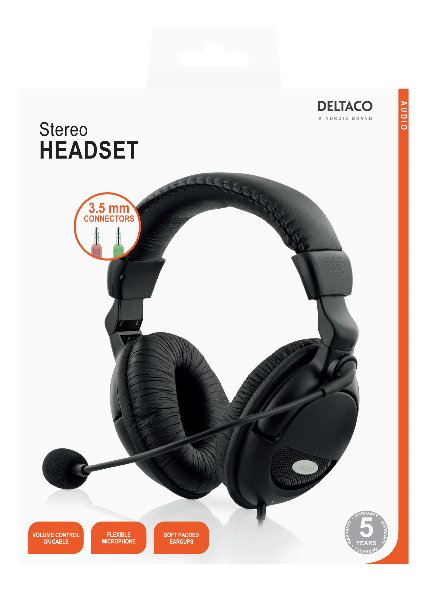 Headset HL-9 med mikrofon & volymkontroll – DELTACO, 2x 3,5 mm, svart