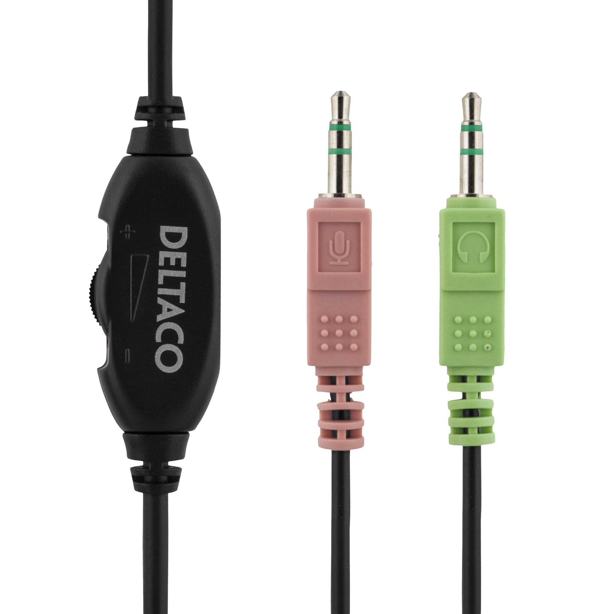 Headset HL-9 med mikrofon & volymkontroll – DELTACO, 2x 3,5 mm, svart