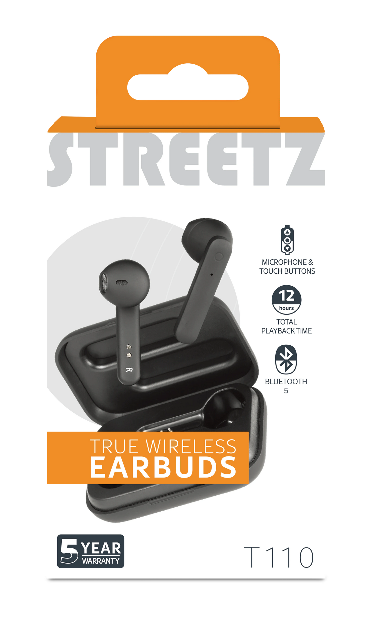 STREETZ TWS-104 True Wireless Hörlurar – Mattsvart | Bluetooth 5 och Laddningetui