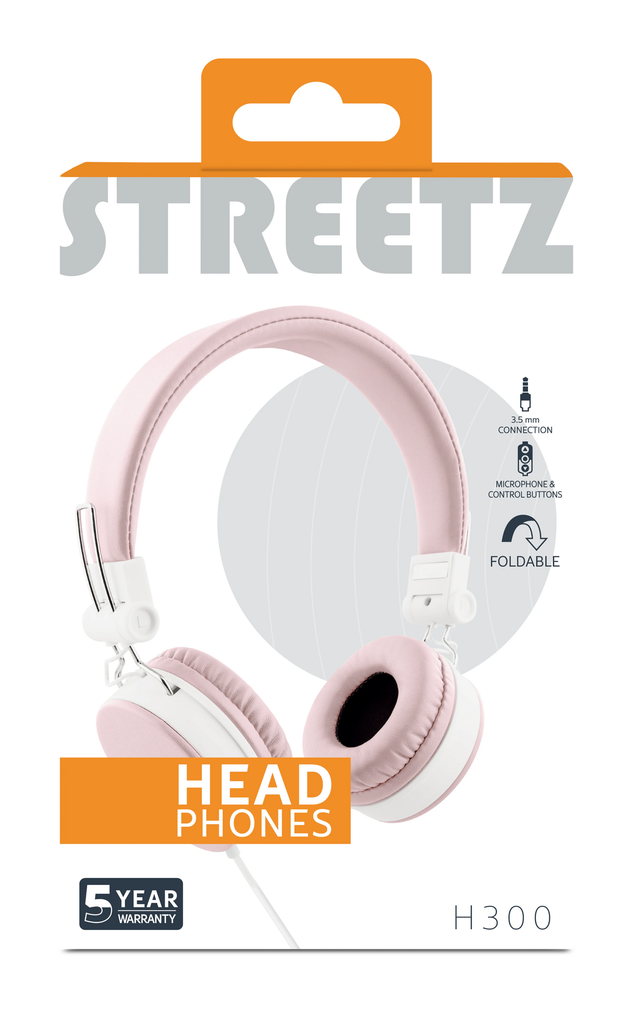 STREETZ HL-W202 Hopfällbara Hörlurar med Mikrofon – Rosa | 3,5 mm Anslutning