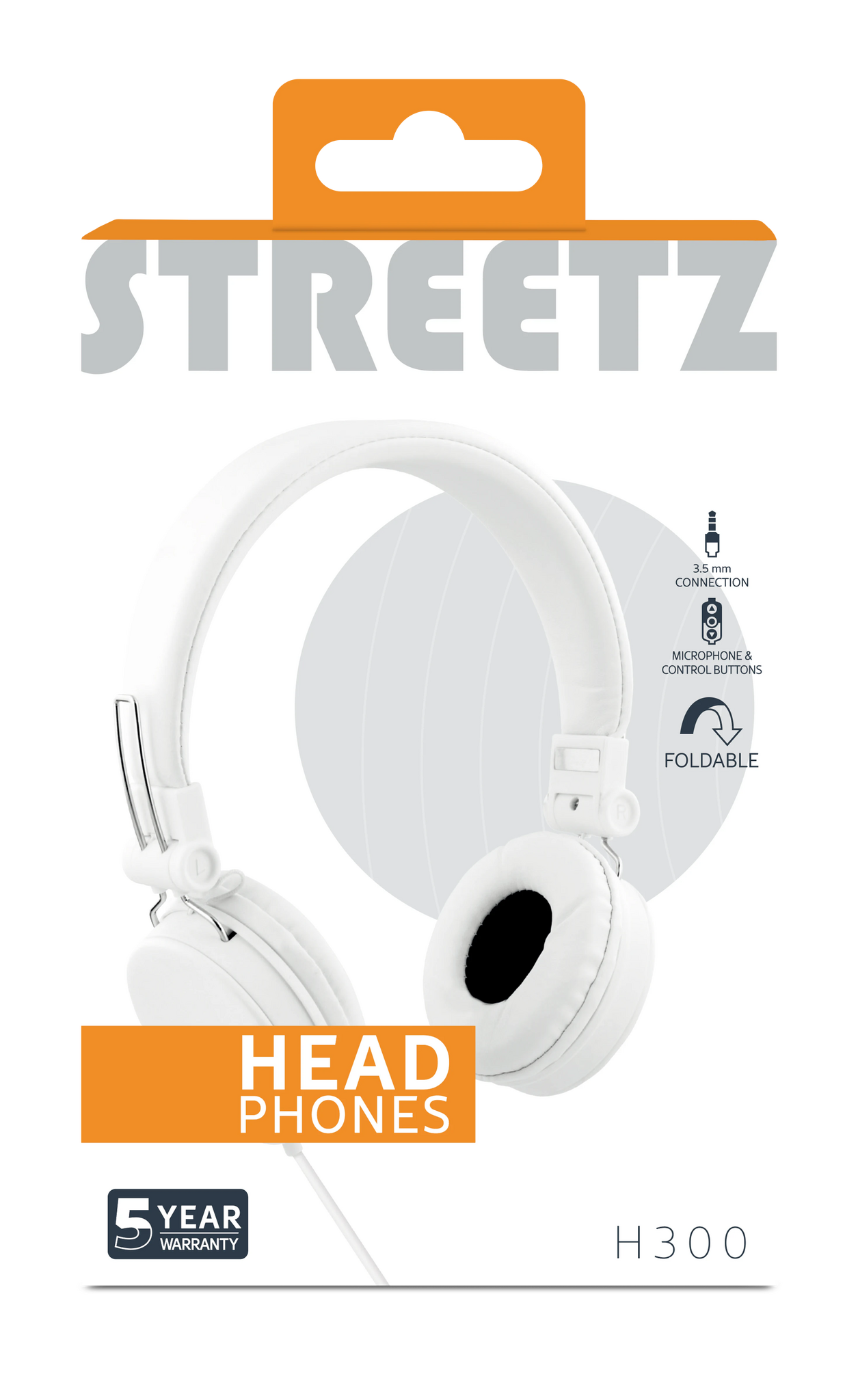 STREETZ HL-W203 Hopfällbara Hörlurar med Mikrofon – Vit | 3,5 mm Anslutning