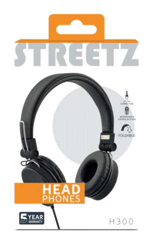 STREETZ HL-W200 Hopfällbara Hörlurar med Mikrofon – Svart | 3,5 mm Anslutning