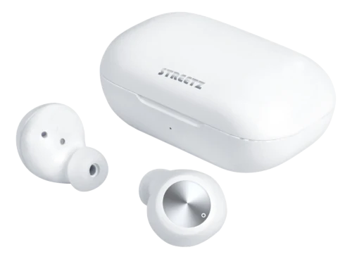 STREETZ TWS-111 trådlösa vita in-ear-hörlurar med Bluetooth 5 och laddningetui