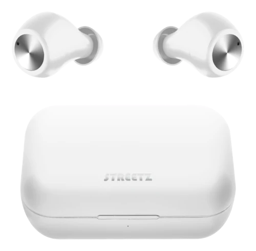STREETZ TWS-111 trådlösa vita in-ear-hörlurar med Bluetooth 5 och laddningetui