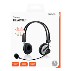 DELTACO HL-7 Headset – 3,5 mm, Volymkontroll & Bommikrofon
