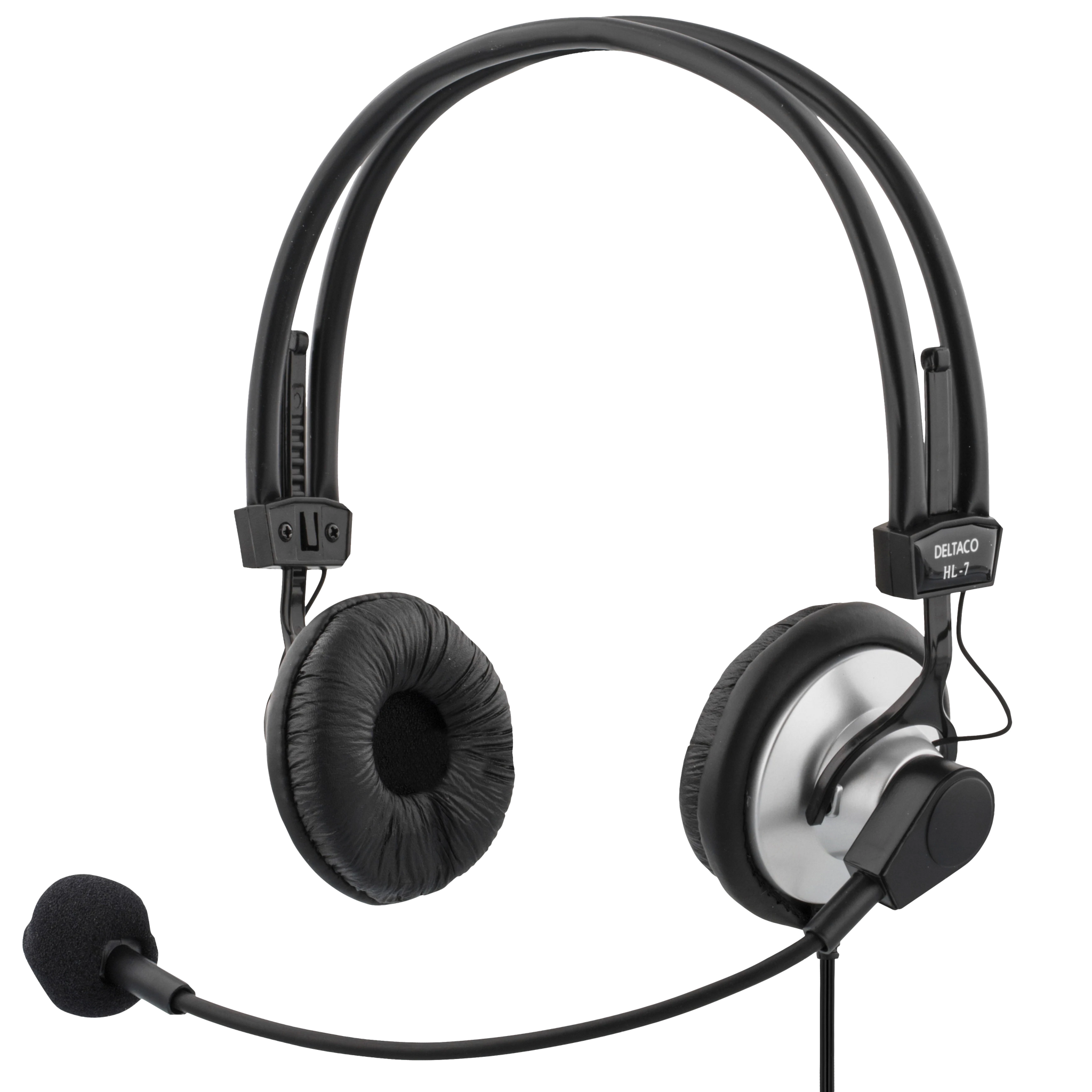 DELTACO HL-7 Headset – 3,5 mm, Volymkontroll & Bommikrofon