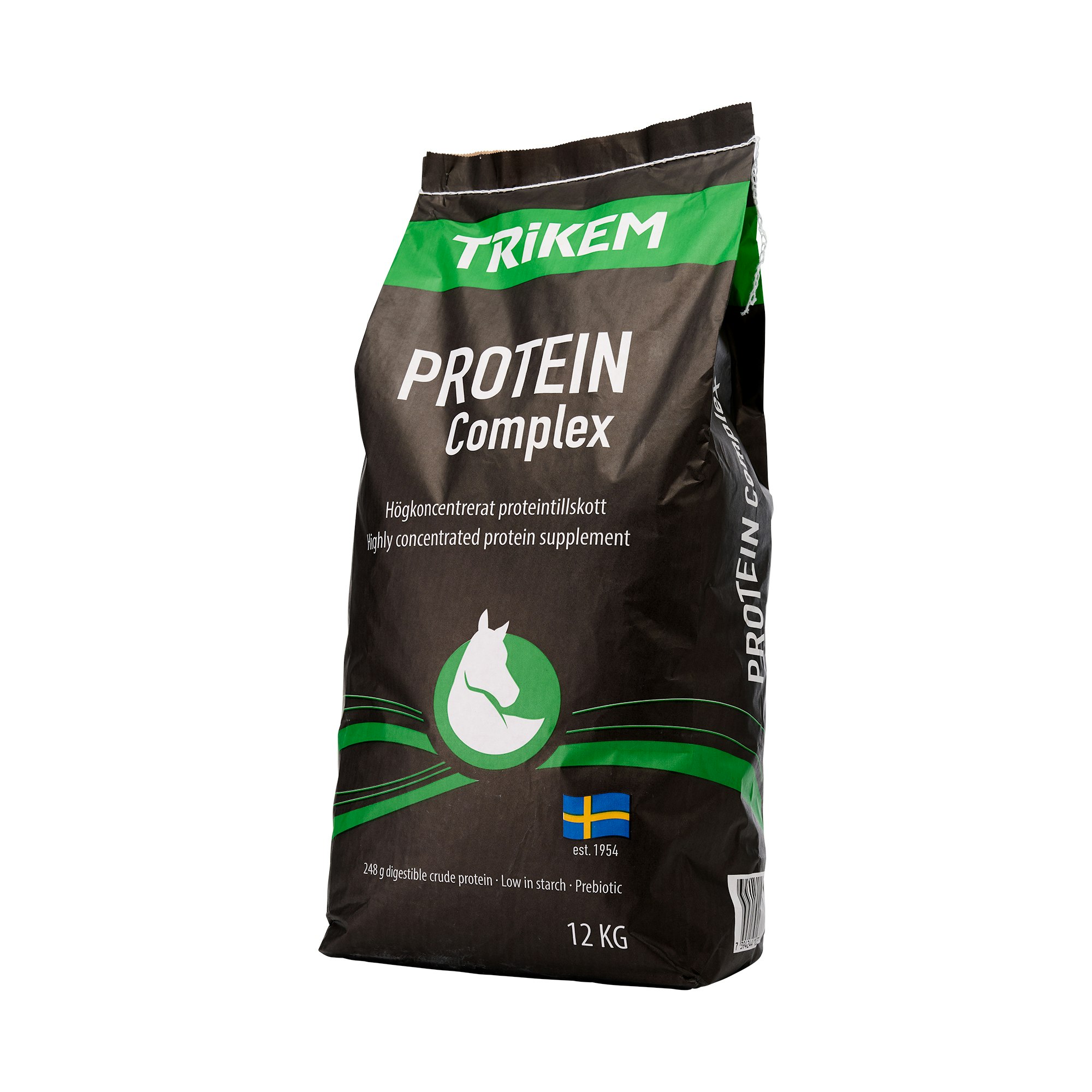 Protein Complex är ett högkoncentrerat proteintillskott baserad på svensk vetedrank. Protein Complex höga proteinhalt med essentiella aminosyror och tillsatt Lysin, förser hästen med vad som krävs för