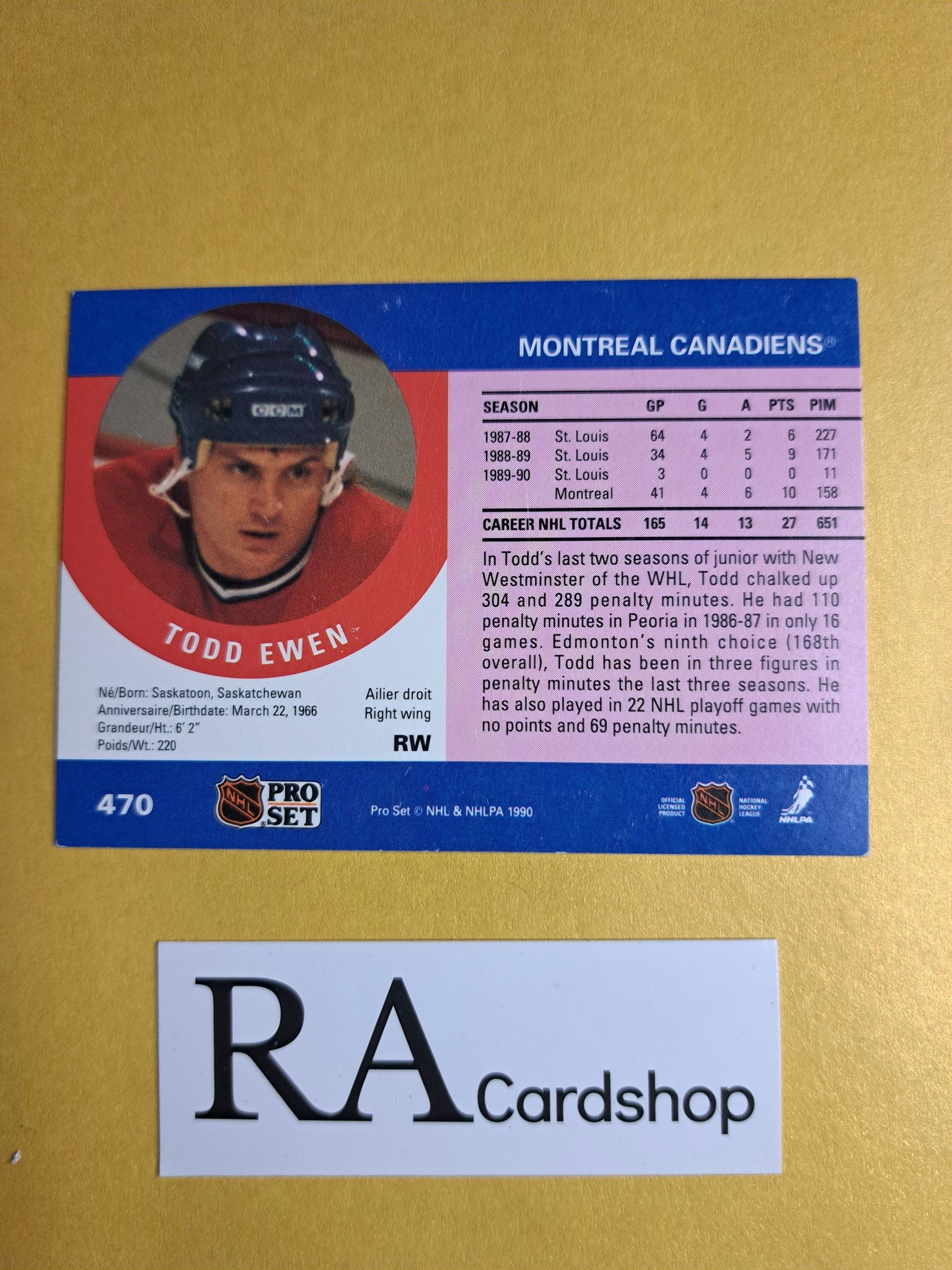 Todd Ewen 90-91 Pro Set #36 NHL Hockey