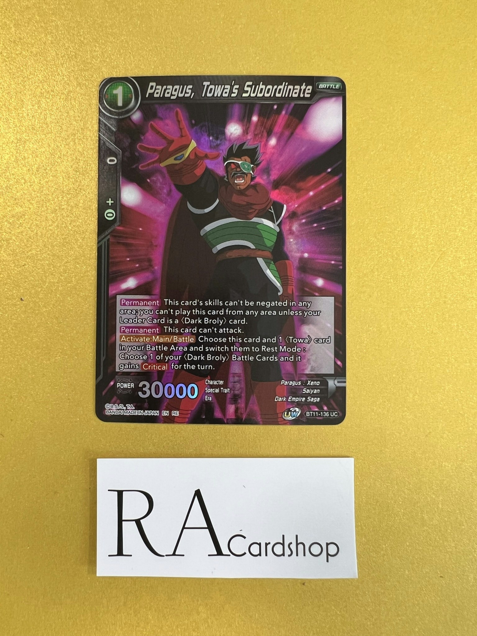 Paragus, Towa´s Subordinate BT11-138 Uncommon Reverse Holo Vermilion Bloodline Dragon Ball