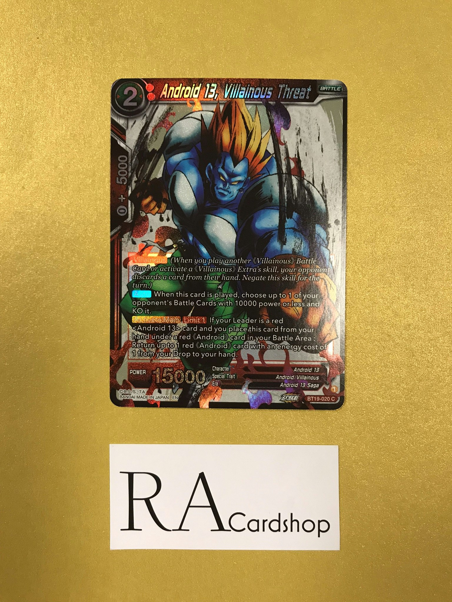 Android 13, Villainous Threat Reverse Holo Common BT19-020 Fighter's Ambition Dragon Ball