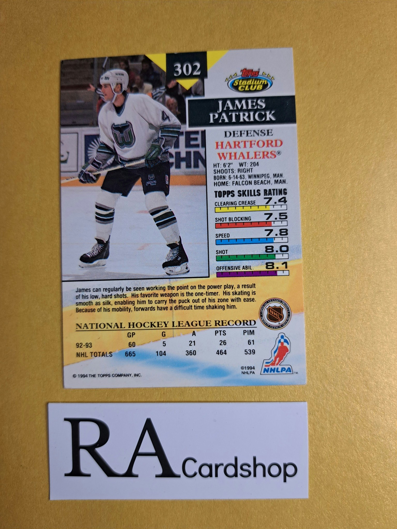 James Patrick 93-94 Topps Stadium Club #302 NHL Hockey