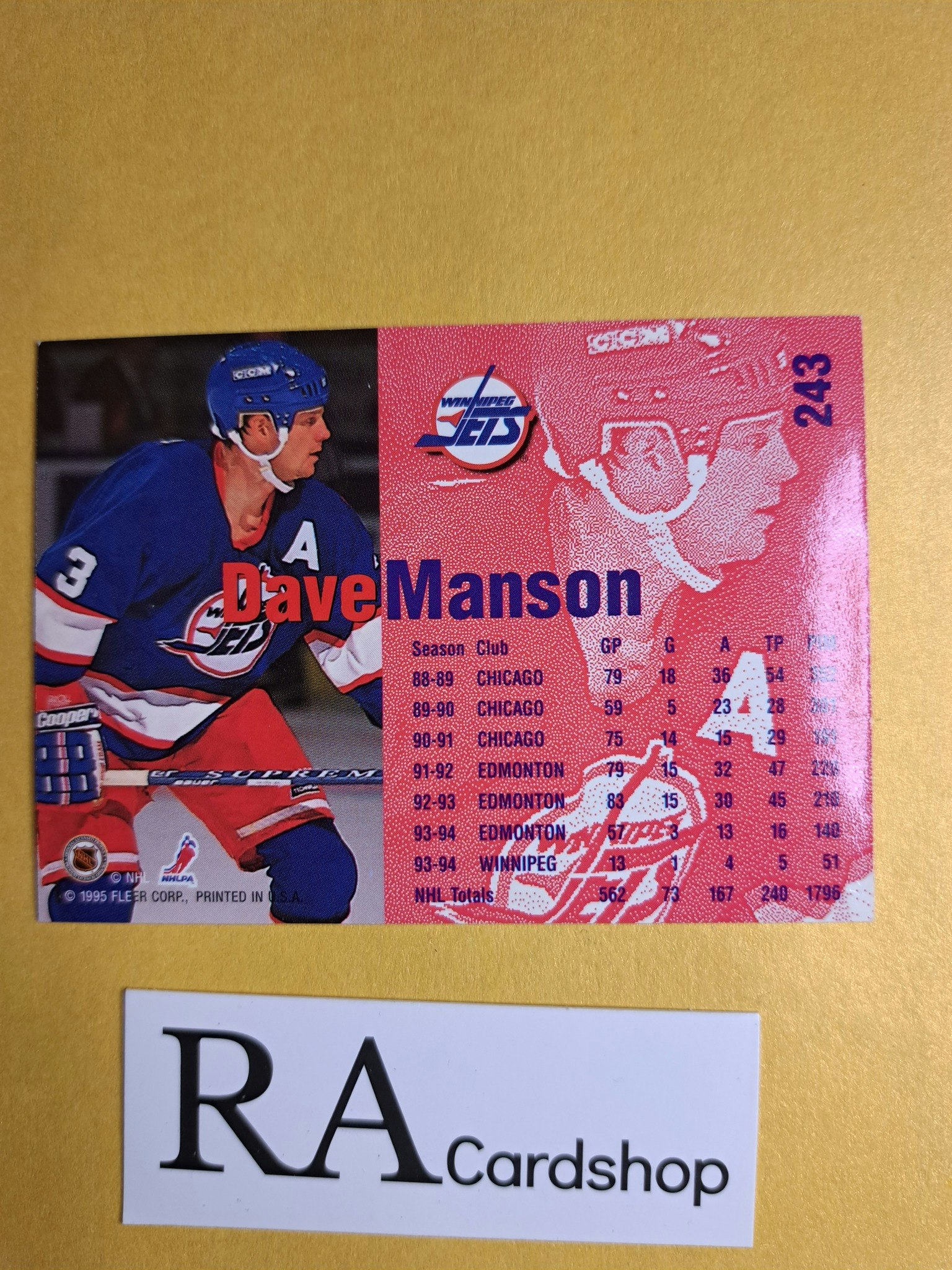 Dave Manson 94-95 Fleer Ultra #243 NHL Hockey
