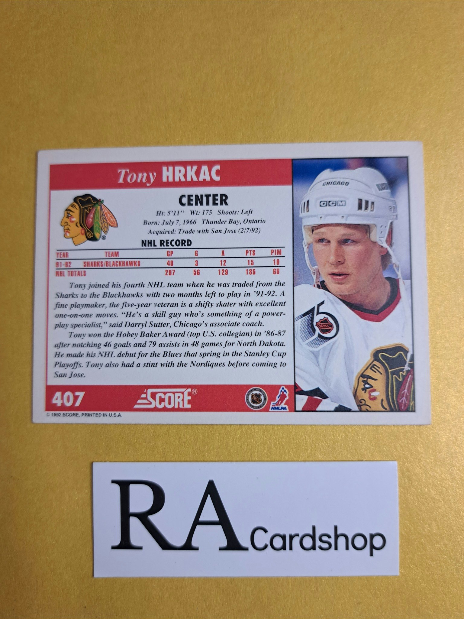 Tony Hrkac 92-93 Score American #407 NHL Hockey