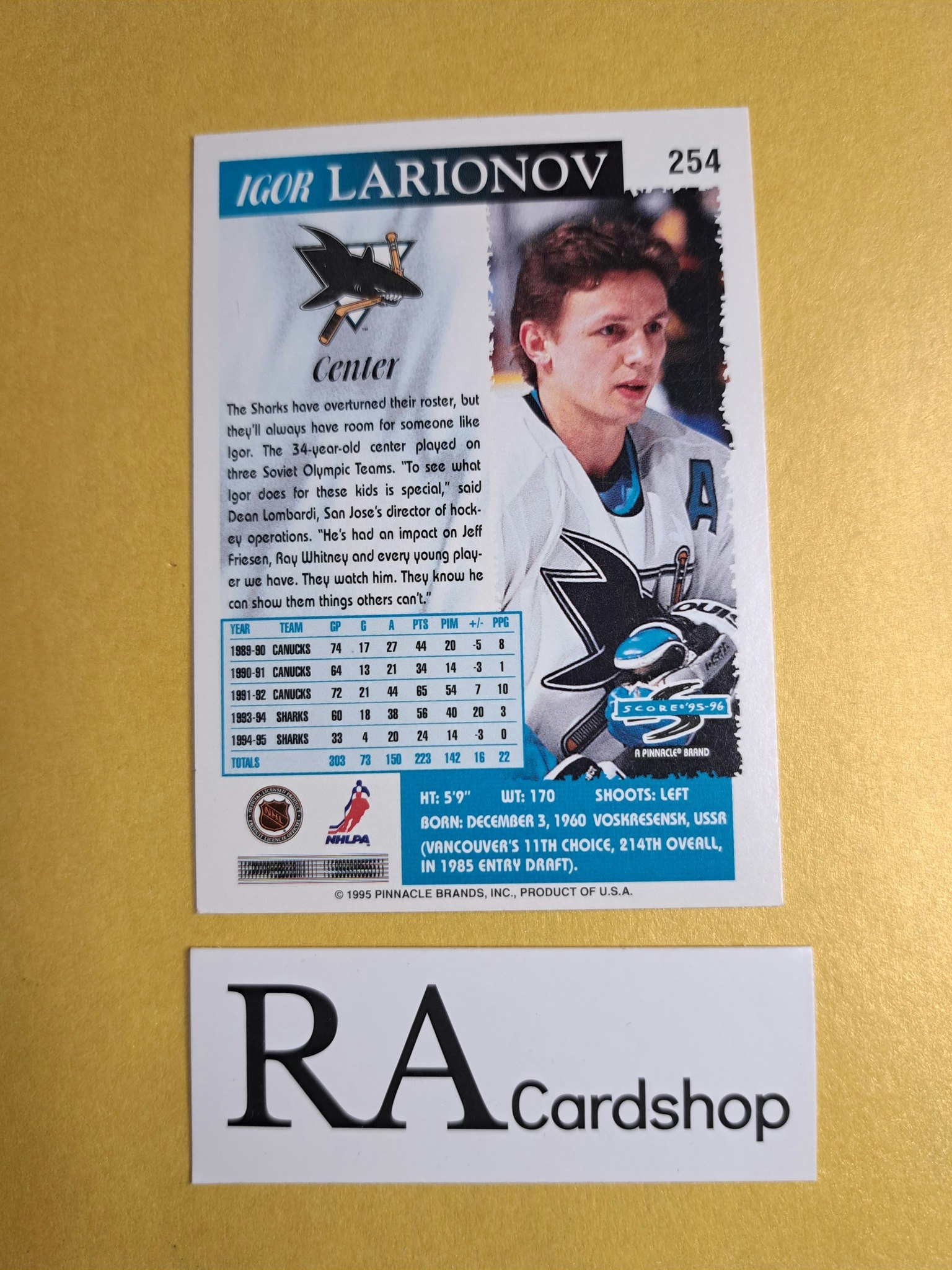 Igor Larionov 95-96 Score Pinnacle #254 NHL Hockey