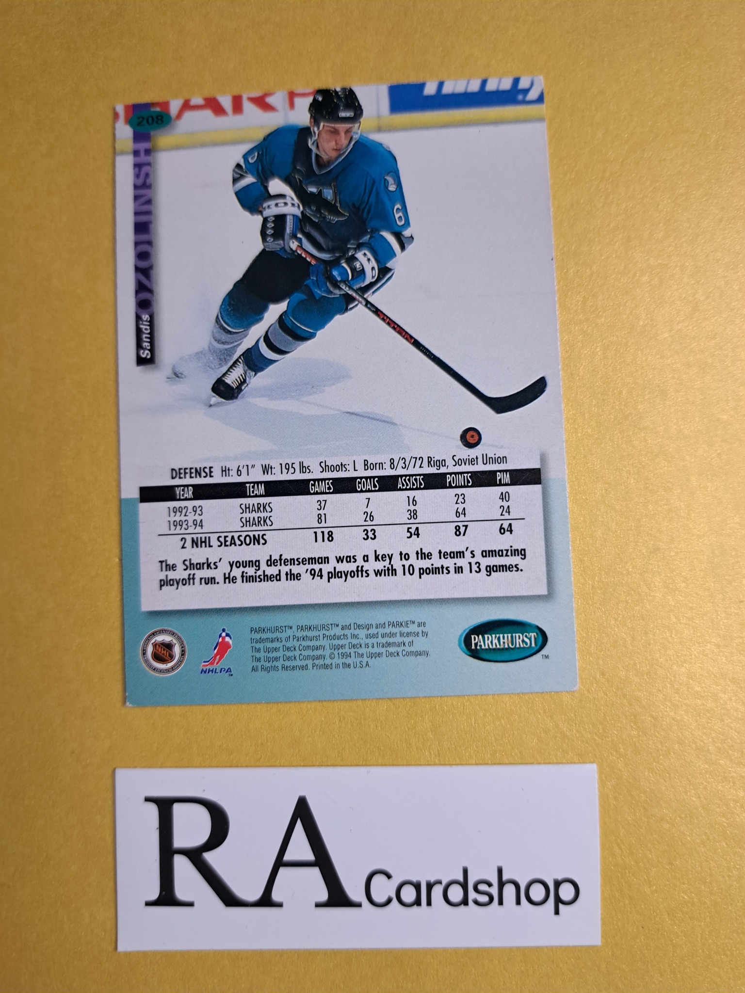 Sandis Ozolinsh  94-95 Parkhurst #208 NHL Hockey