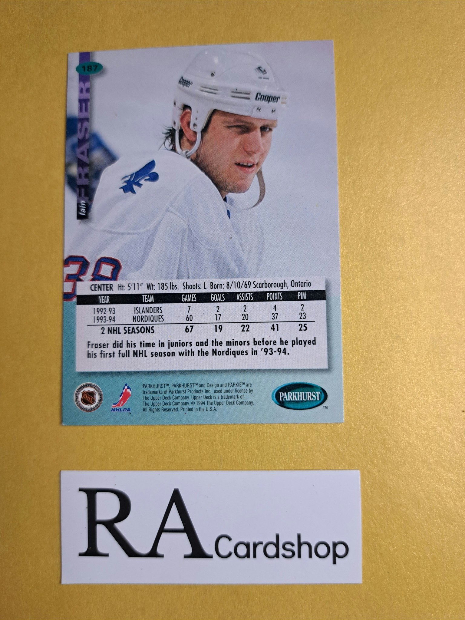 Lain Fraser 94-95 Parkhurst #187 NHL Hockey