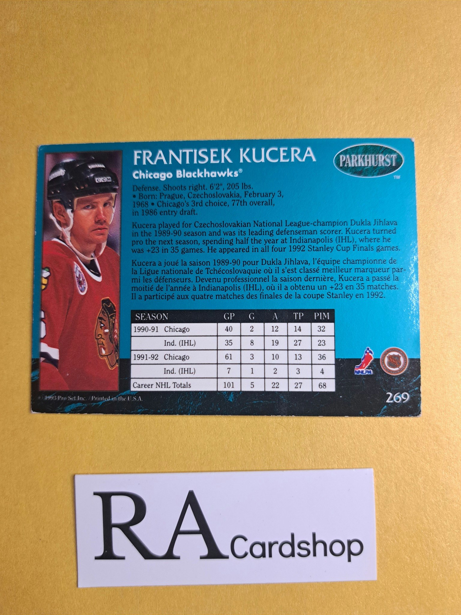 Frantisek Kucera 92-93 Parkhurst #269 NHL Hockey