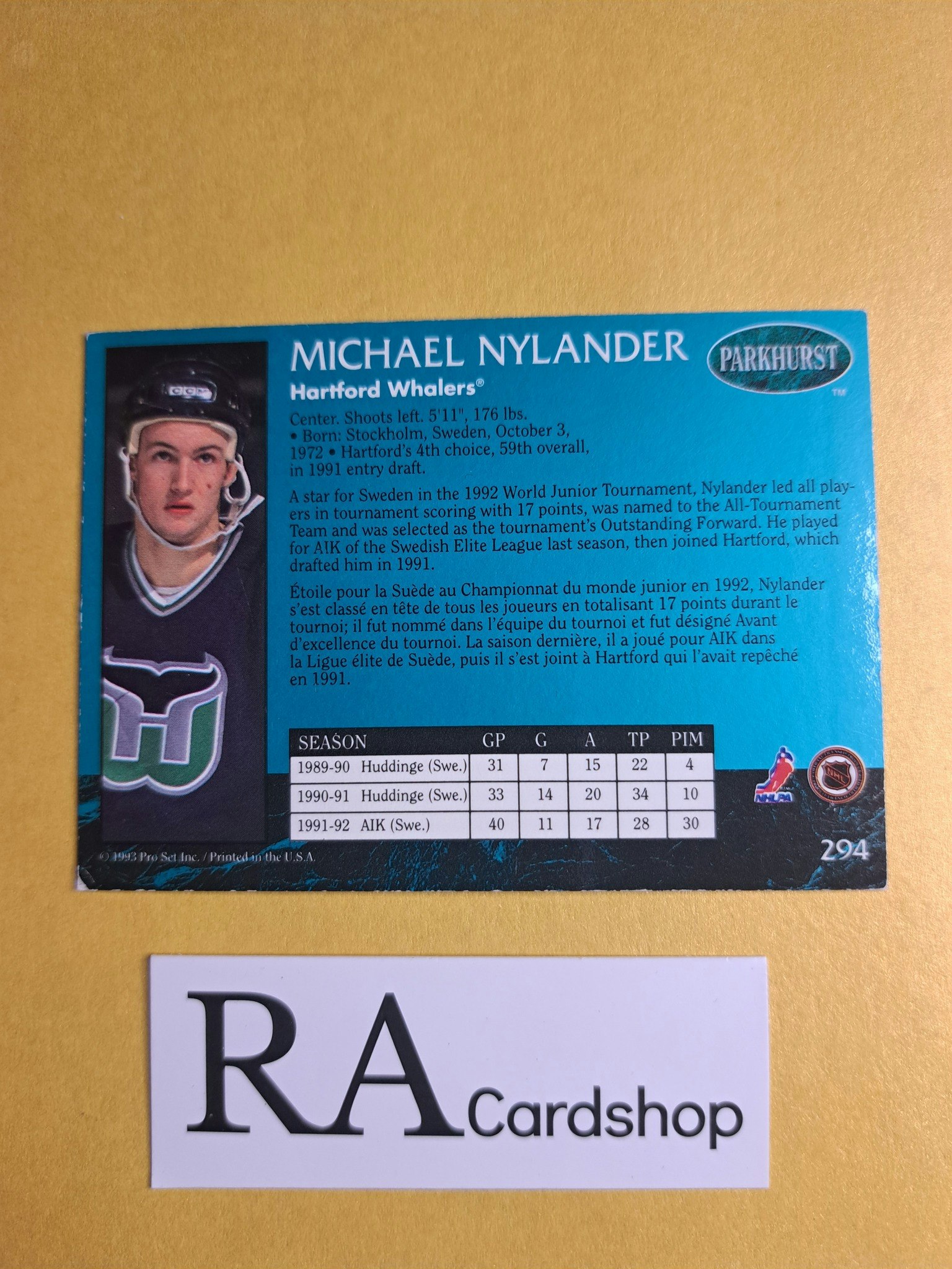Michael Nylander 92-93 Parkhurst #294 NHL Hockey