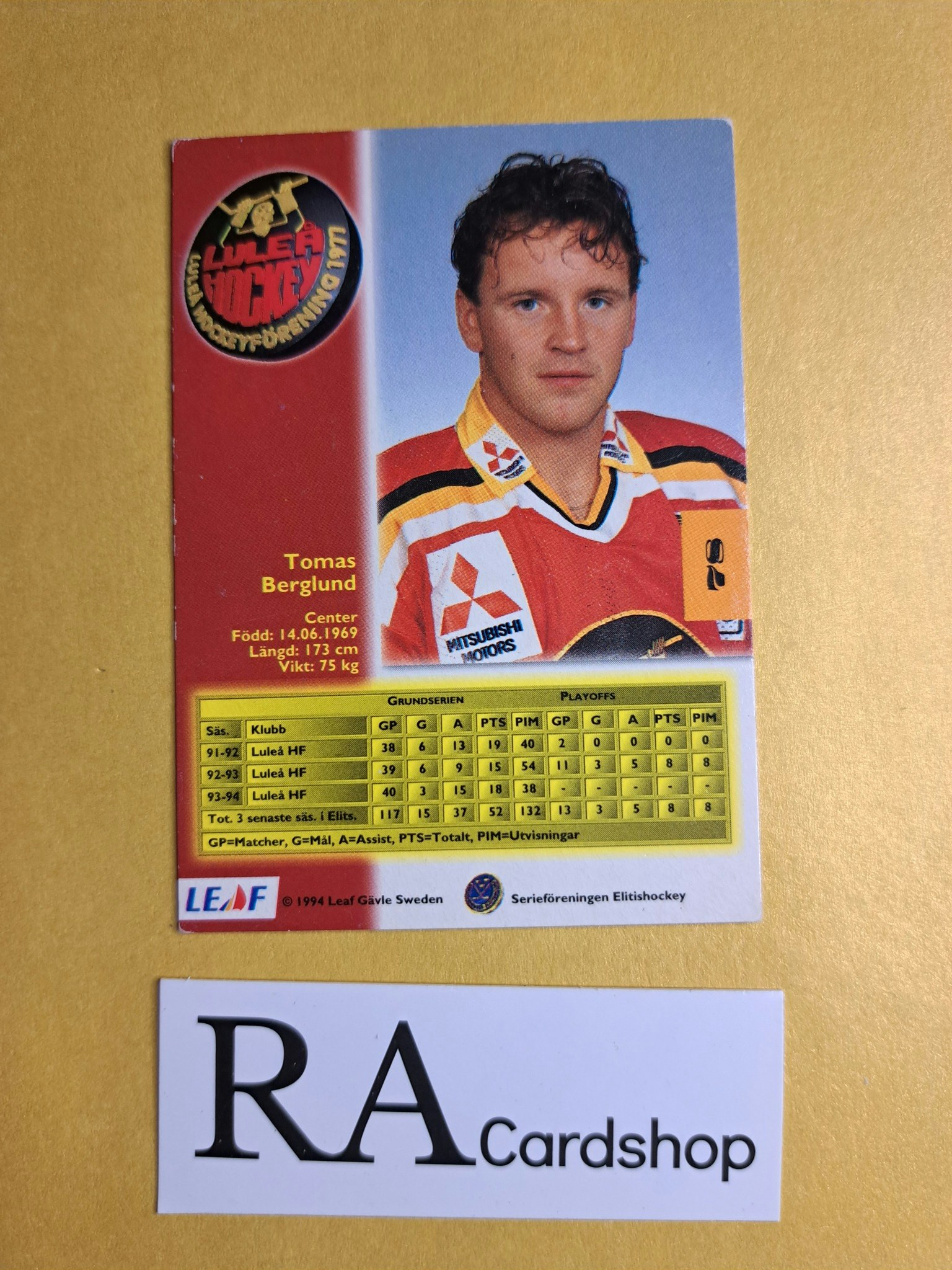 Tomas Berglund 94-95 #78 Leaf SHL Hockey