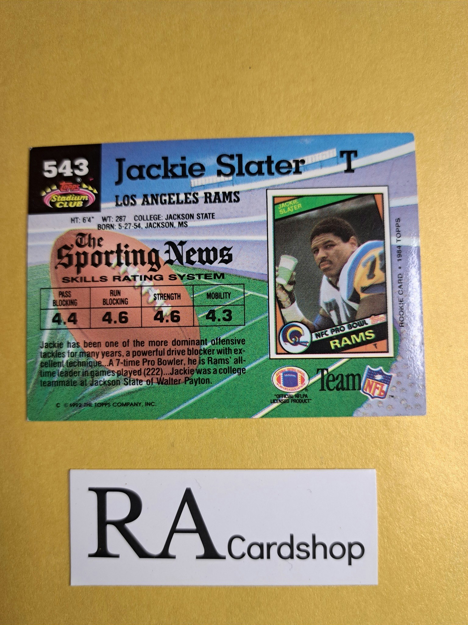 Jackie Slater 1992 #543 Topps Stadium NFL