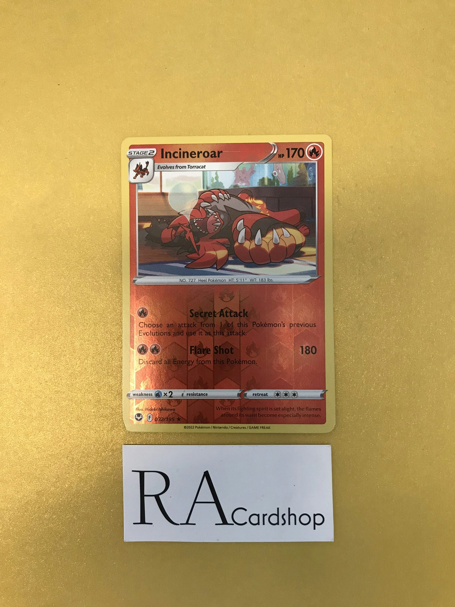 Incineroar Reverse Holo Rare 032/195 Silver Tempest Pokemon