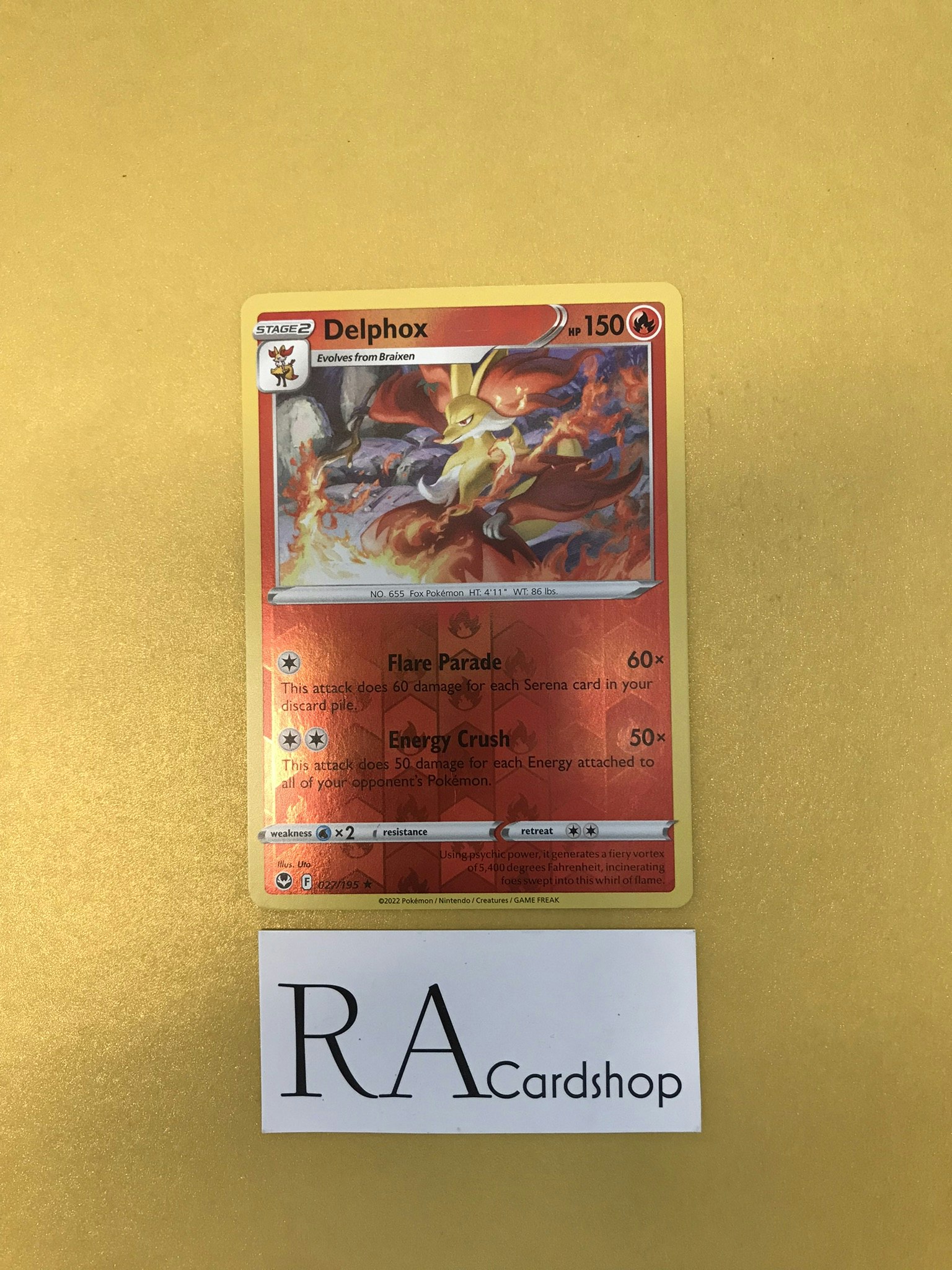 Delphox Reverse Holo Rare 027/195 Silver Tempest Pokemon