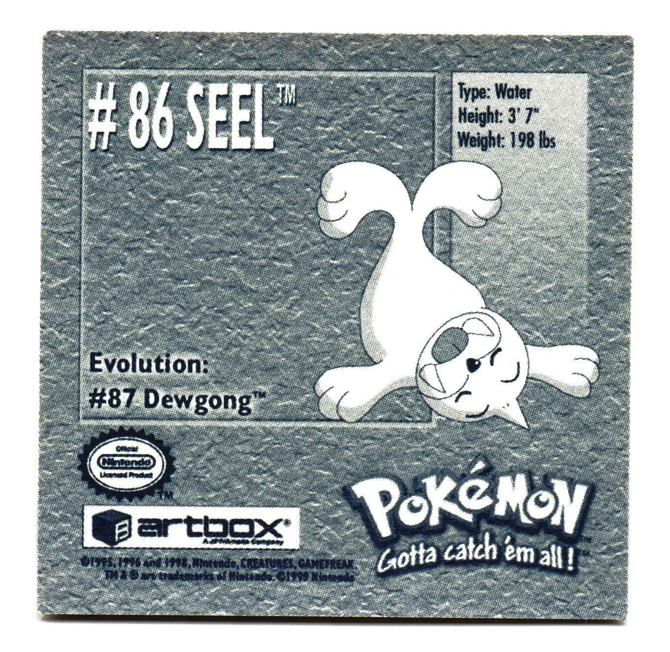 Seel #86 Stickers 1999 Series 1 Pokemon