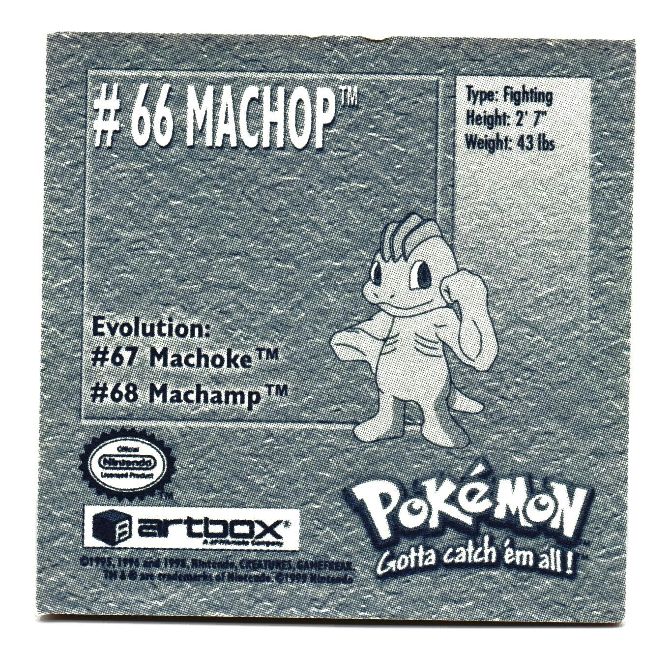Machop #66 Stickers 1999 Series 1 Pokemon