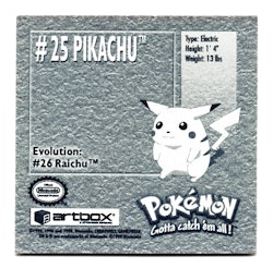 Pikachu #25 Stickers 1999 Series 1 Pokemon