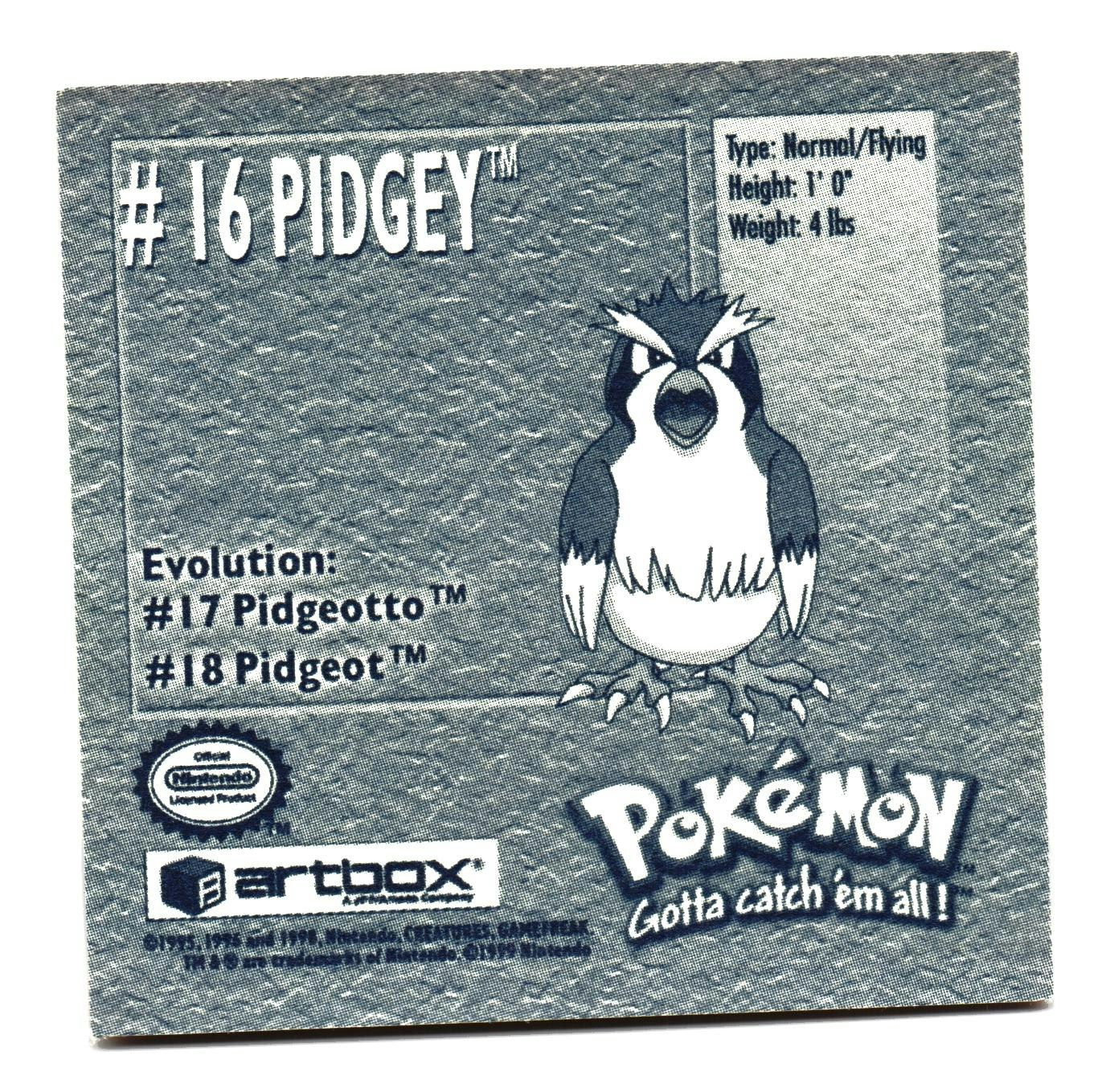 Pidgey #16 Stickers 1999 Series 1 Pokemon