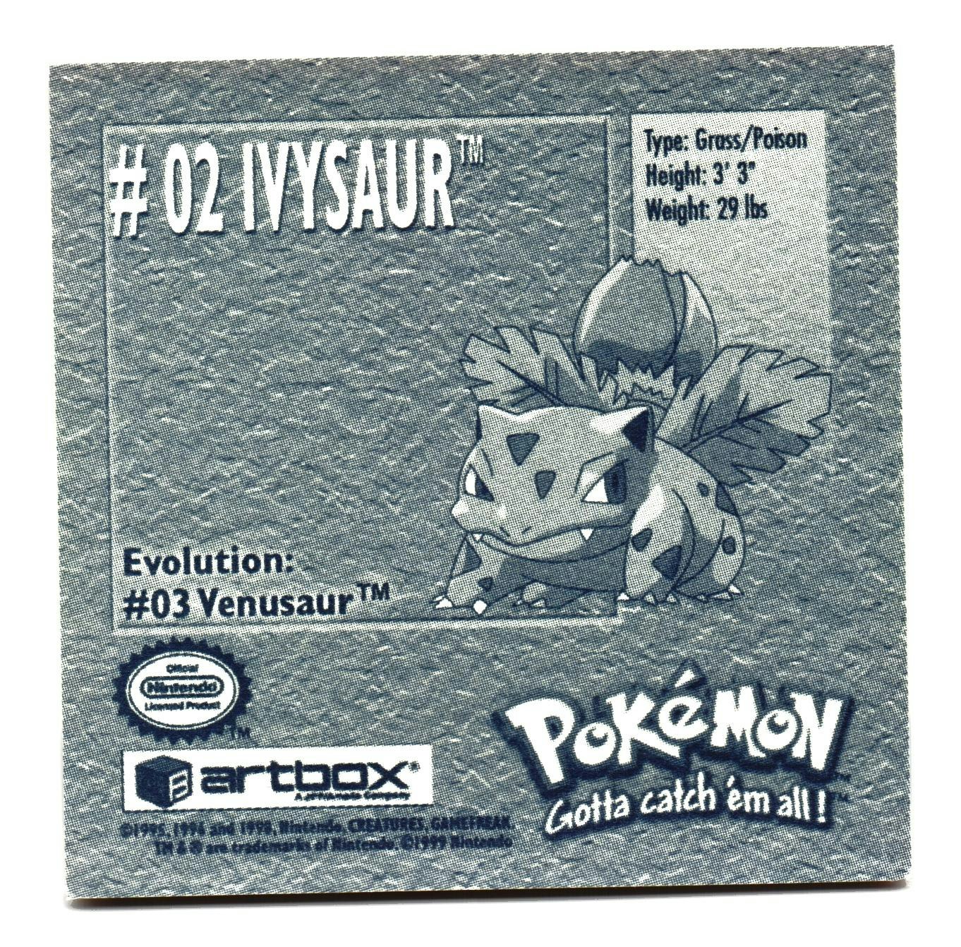 Ivysaur #02 Stickers 1999 Series 1 Pokemon