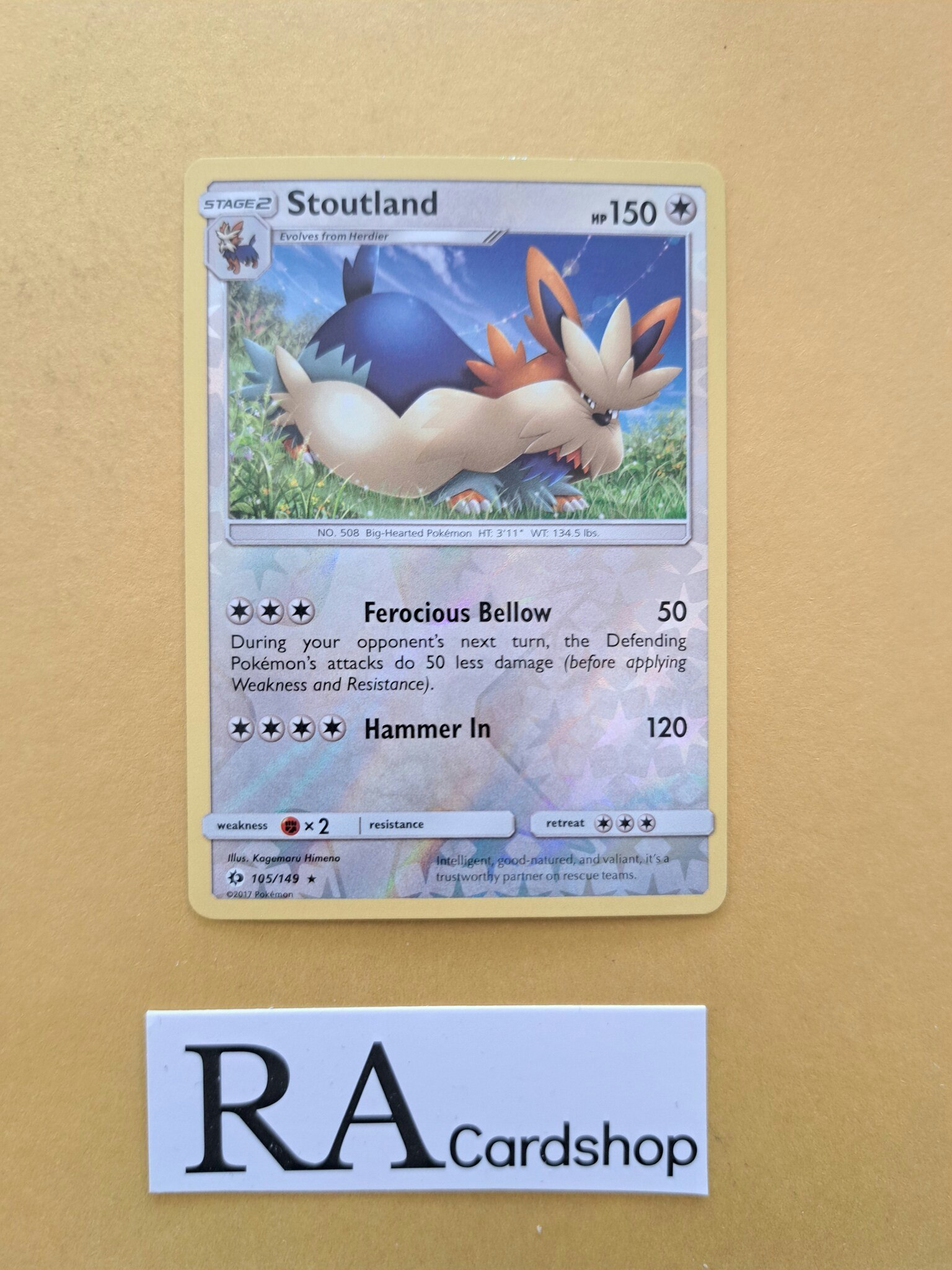 Stoutland Reverse Holo Rare 105/149 Sun & Moon Pokemon