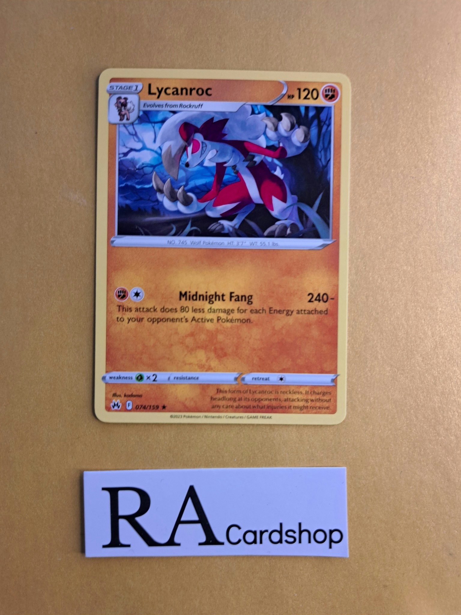 Lycanroc Rare 074/159 Crown Zenith Pokemon