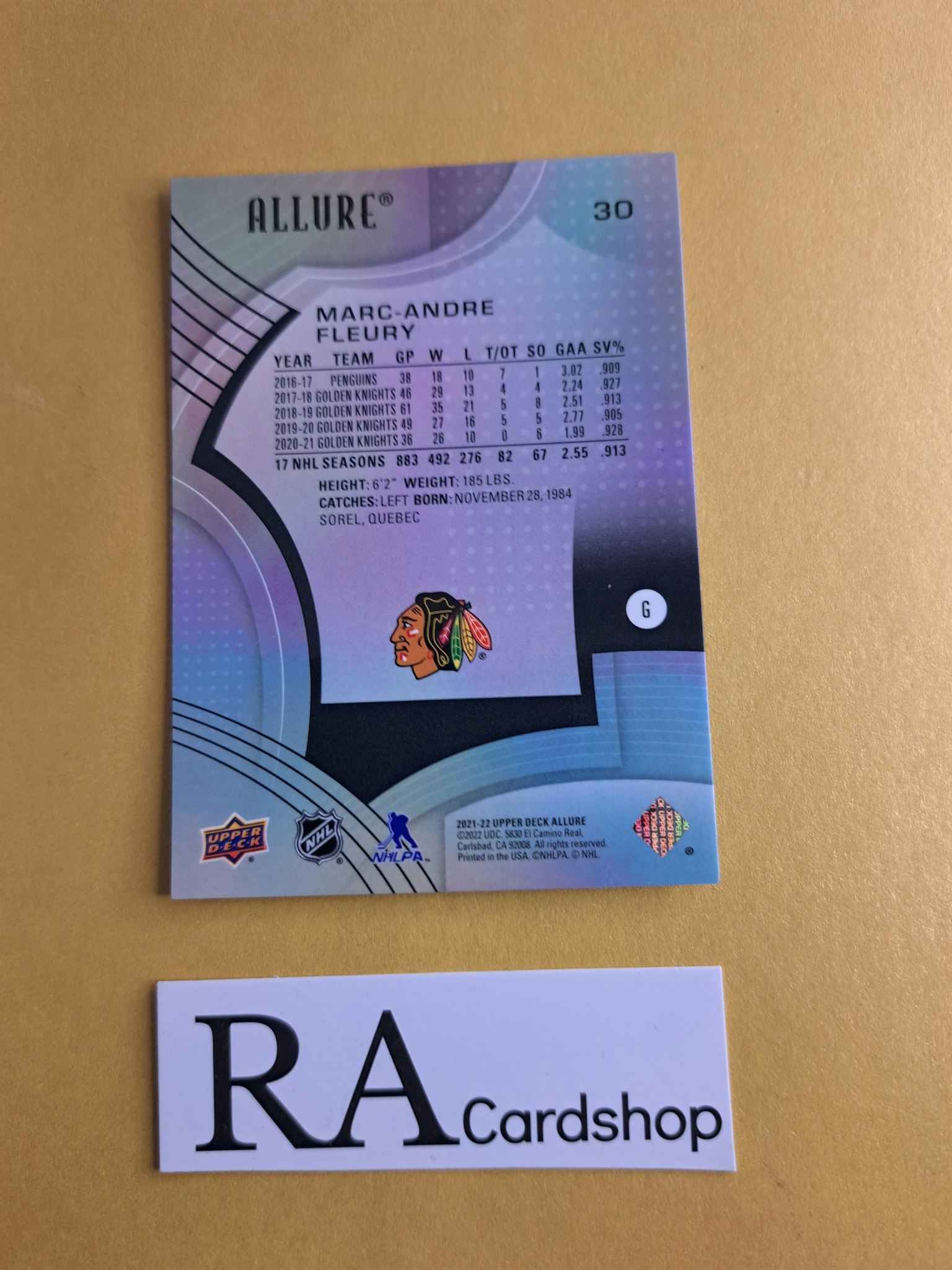 March-Andre Fleury Chicago Blackhawks #30 2021-22 Upper Deck Allure