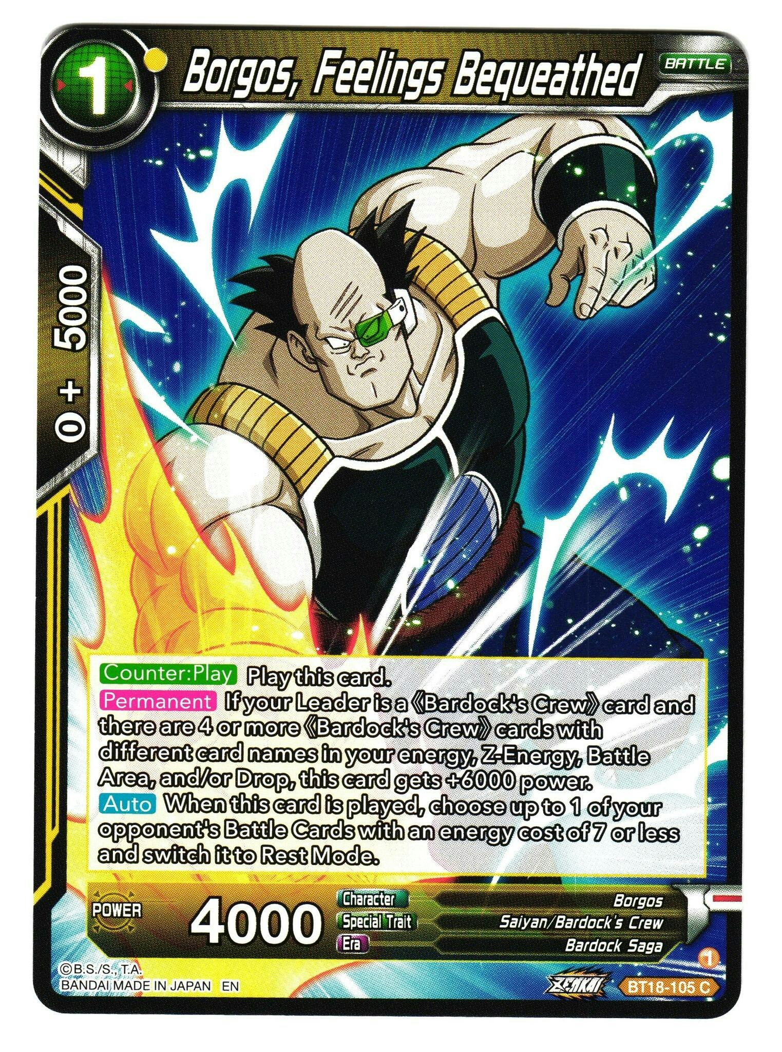 Borgos Feelings Bequeathed Bt18-105 Common Dawn Of The Z-Legends Dragon Ball