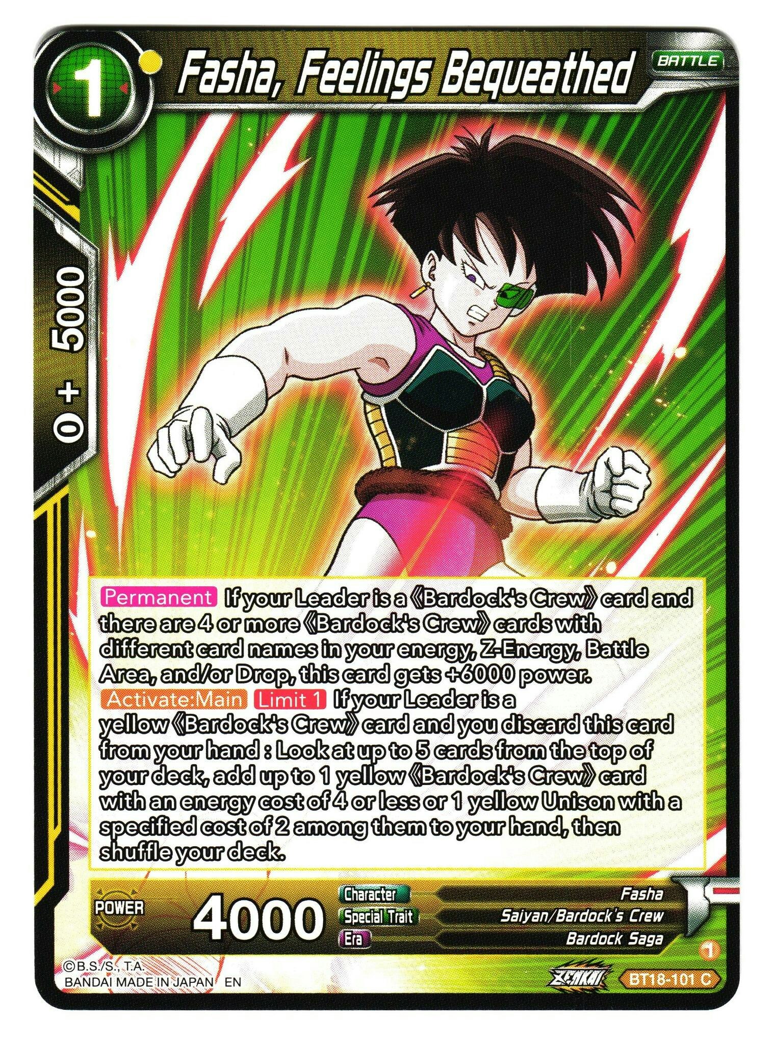 Fasha Feelings beuqeathed Bt18-101 Common Dawn Of The Z-Legends Dragon Ball