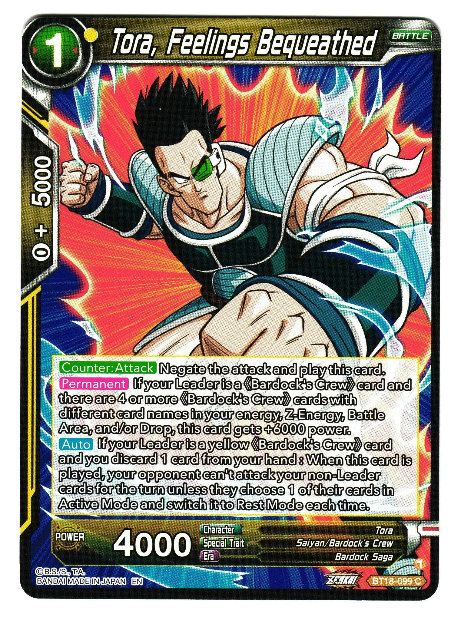 Tora Feelins beuqeathed Bt18-99 Common Dawn Of The Z-Legends Dragon Ball