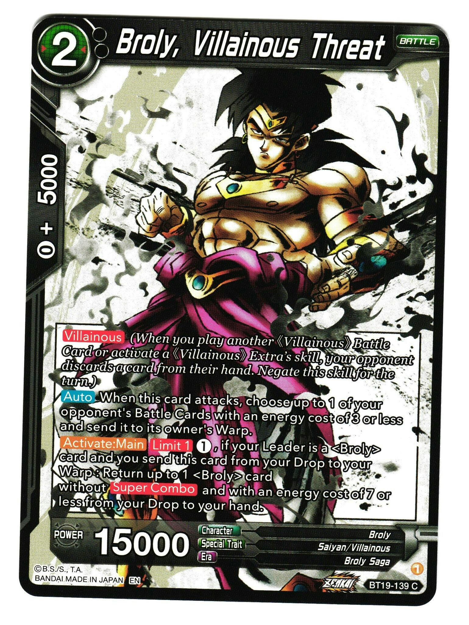 Broly Villanious Threat BT19-139 Common Fighter's Ambition Dragon Ball Super