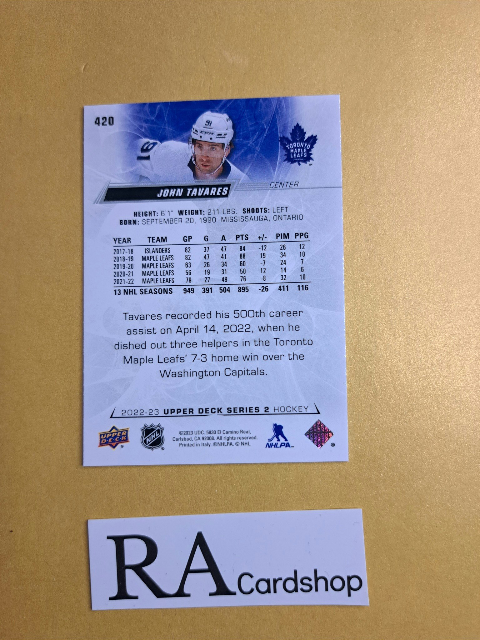 #420 John Tavares 2022-23 Upper Deck Series 2 Hockey