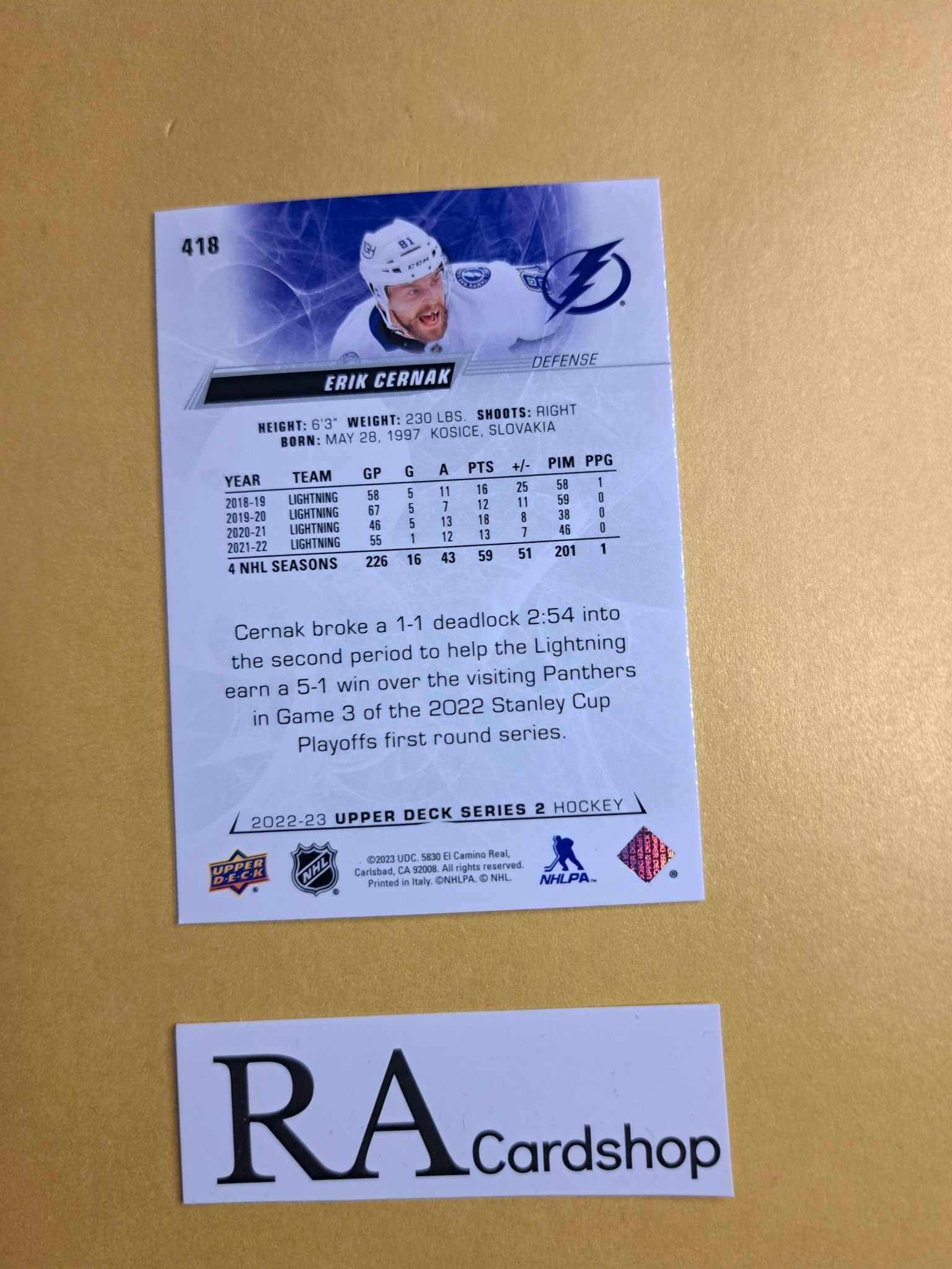 #418 Erik Cernak 2022-23 Upper Deck Series 2 Hockey