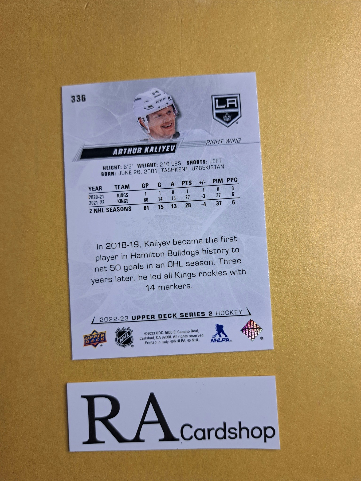 #336 Arthur Kaliyev 2022-23 Upper Deck Series 2 Hockey