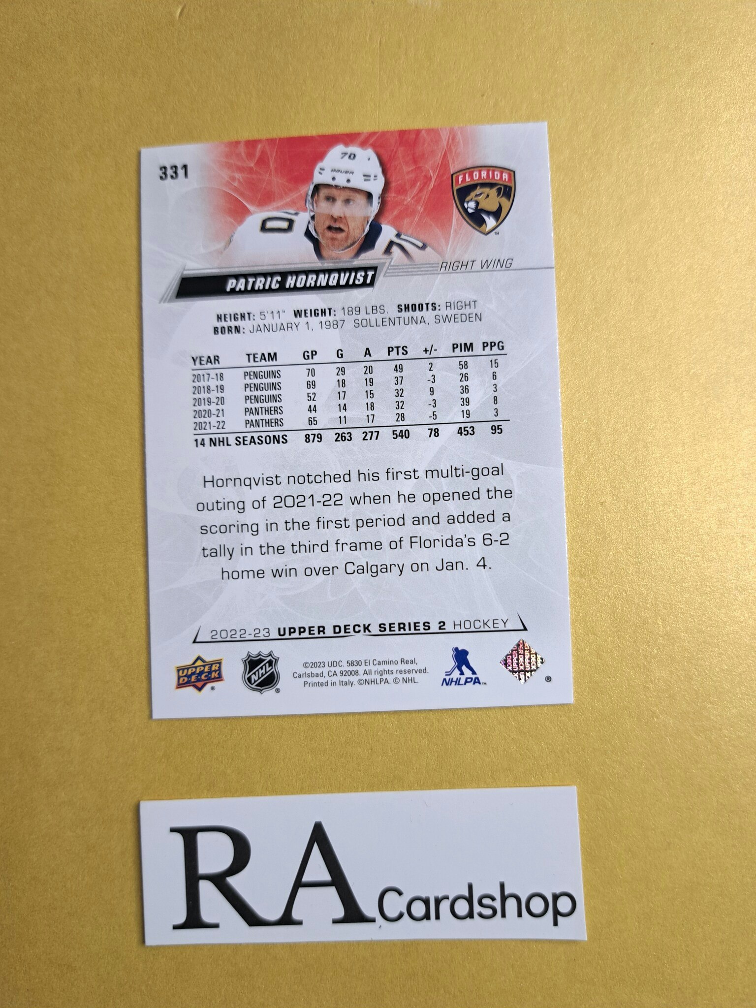 #331 Patric Hornqvist 2022-23 Upper Deck Series 2 Hockey