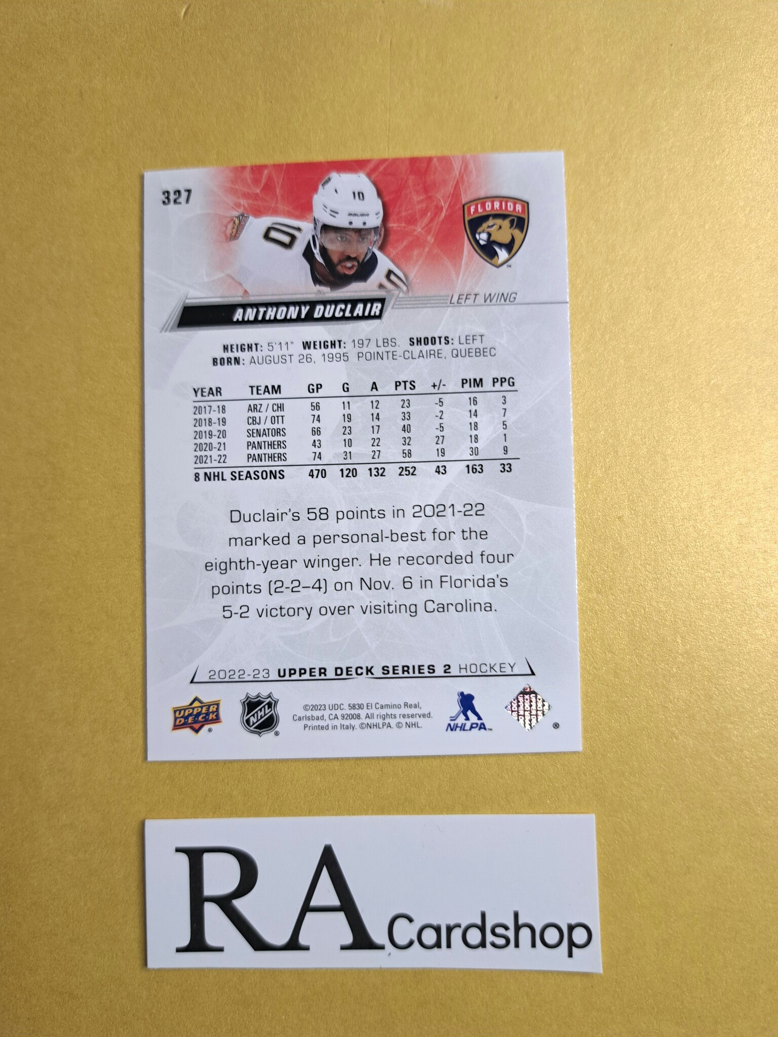 #327 Anthony Duclair 2022-23 Upper Deck Series 2 Hockey